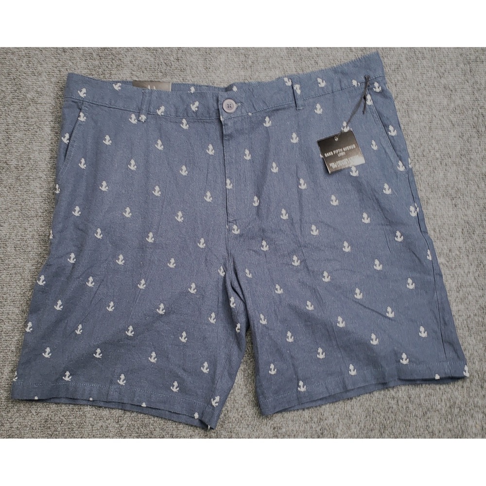 Saks Fifth Avenue Linen Blend Shorts Mens 38 Blue Anchors NWT New Tags Blue